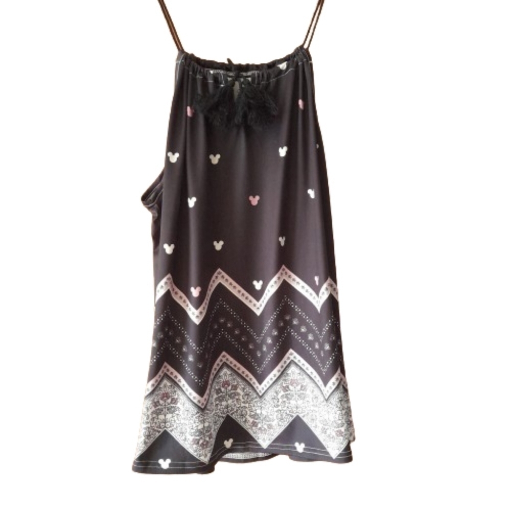 Tank Top Sleeveless Womens Size S  Mini Mouse   Black  Pink Floral Tassel